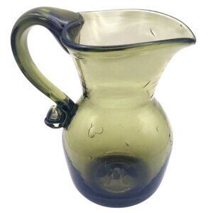 Vintage Hand Blown Avocado Green Glass Juice Pitcher Mid Century Modern